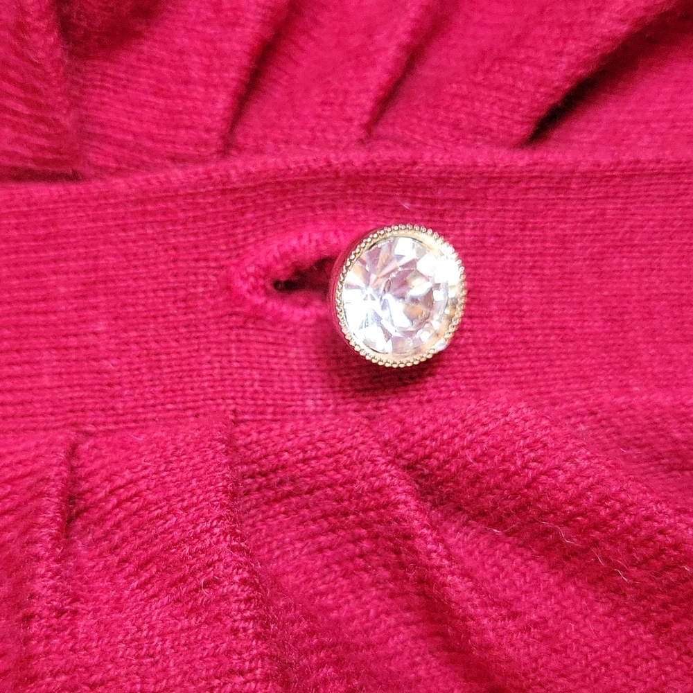 Talbots Red Velvet Rhinestone Buttons Cardigan - Picture 3 of 7